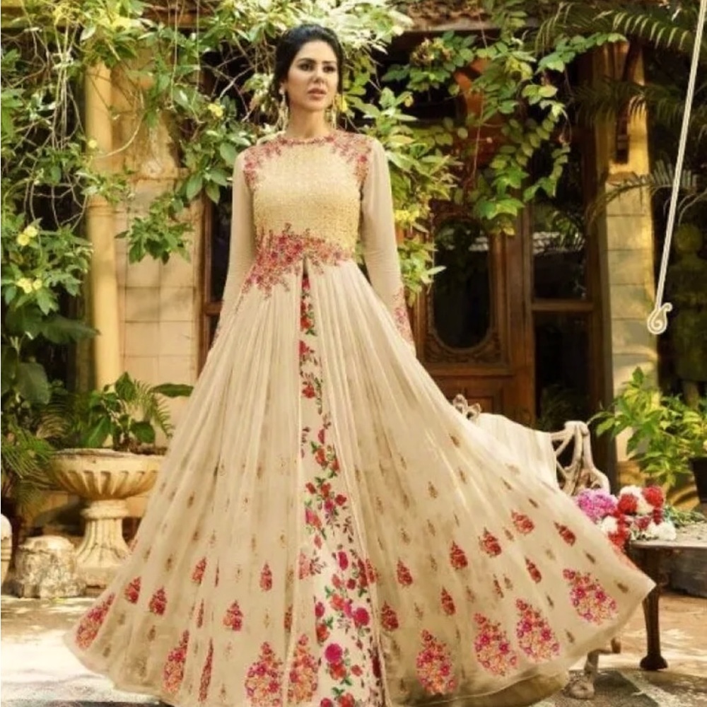 Printed and embroidered anarkali.